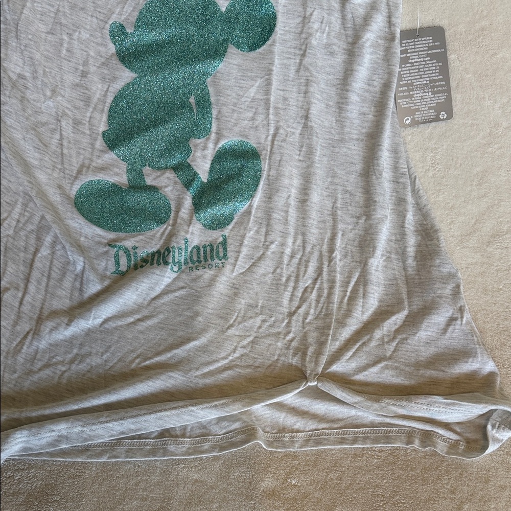 Disney Heather Gray Tank Top with Teal Glitter Mickey Large - Picture 5 of 8